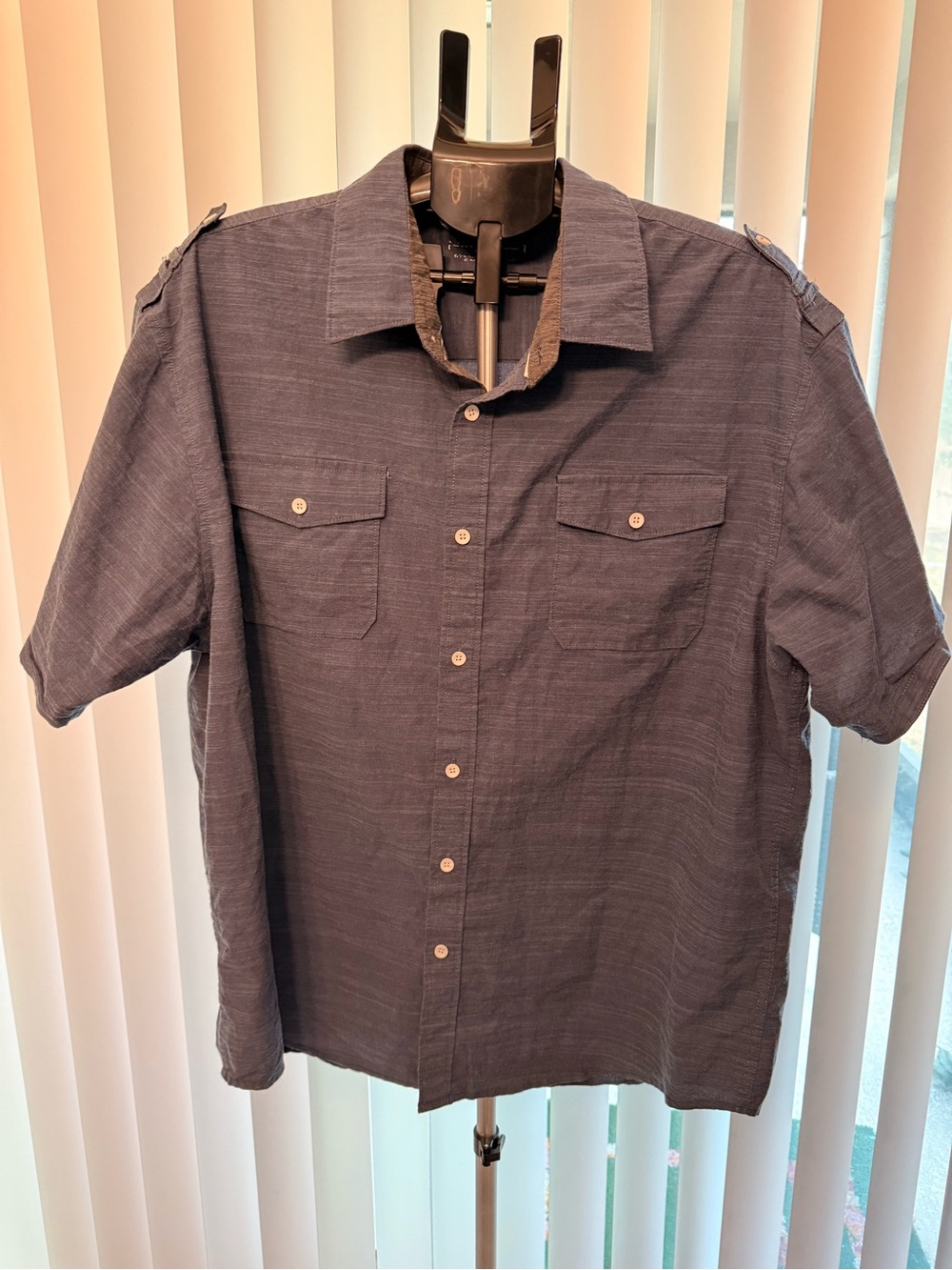 PD&C Stretch Fabric Gray Men’s 2X Regular Fit Light Weight Button Up Shirt